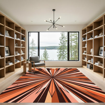 Warm Orange Sunburst Starburst Rug