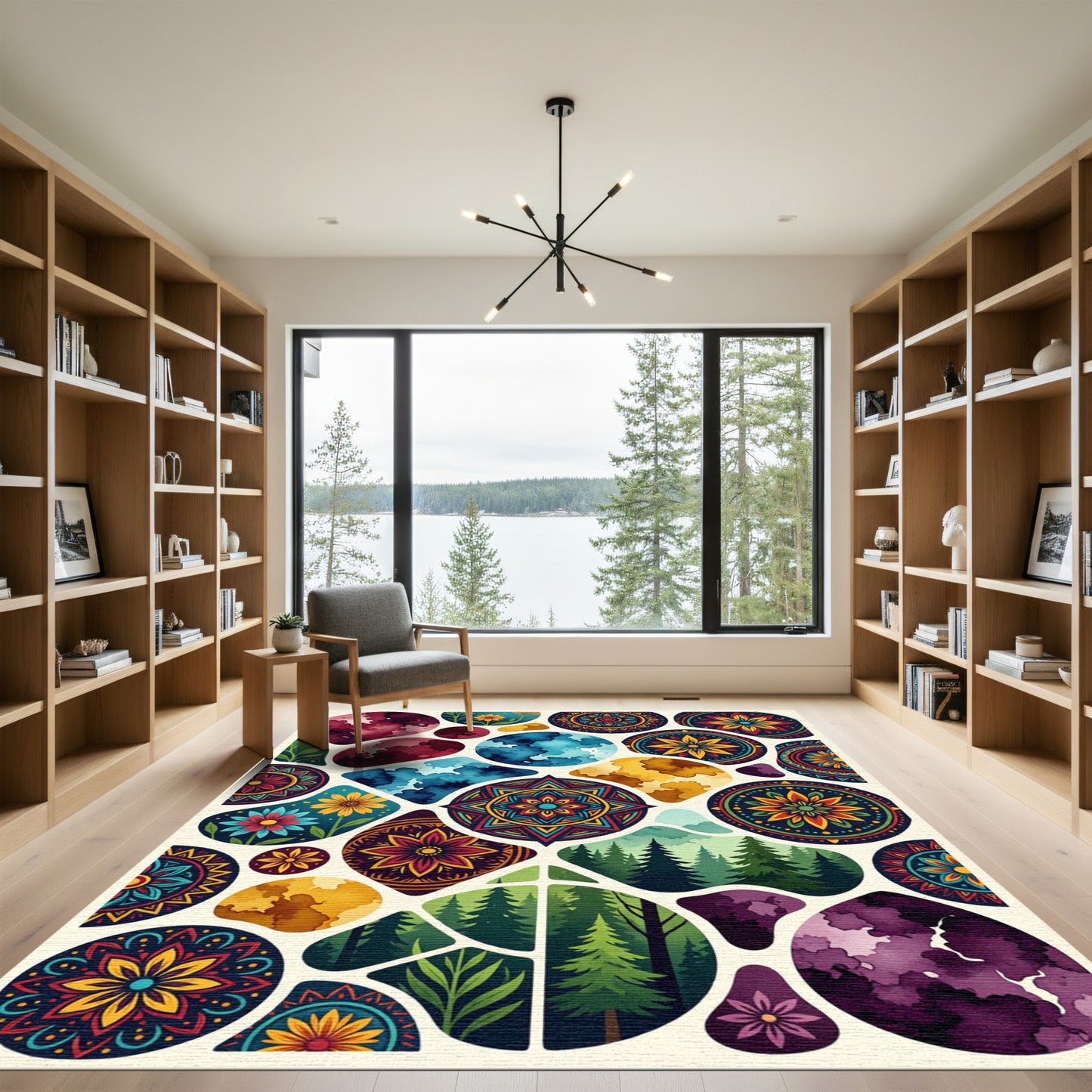 Eclectic Watercolor Medallion Forest Shapes Rug