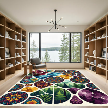 Eclectic Watercolor Medallion Forest Shapes Rug