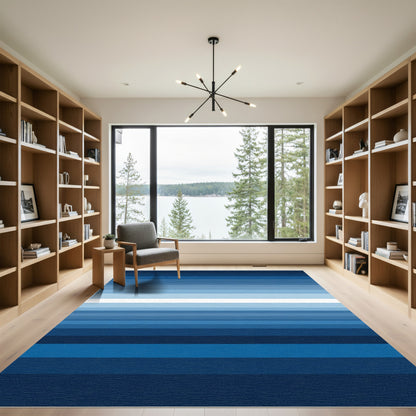 Modern Blue Stripe Gradient Rug