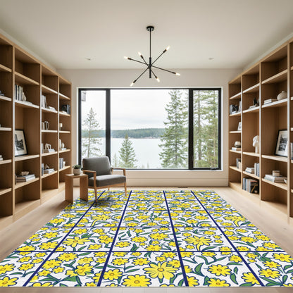 Yellow Daisy Bloom Tile Rug