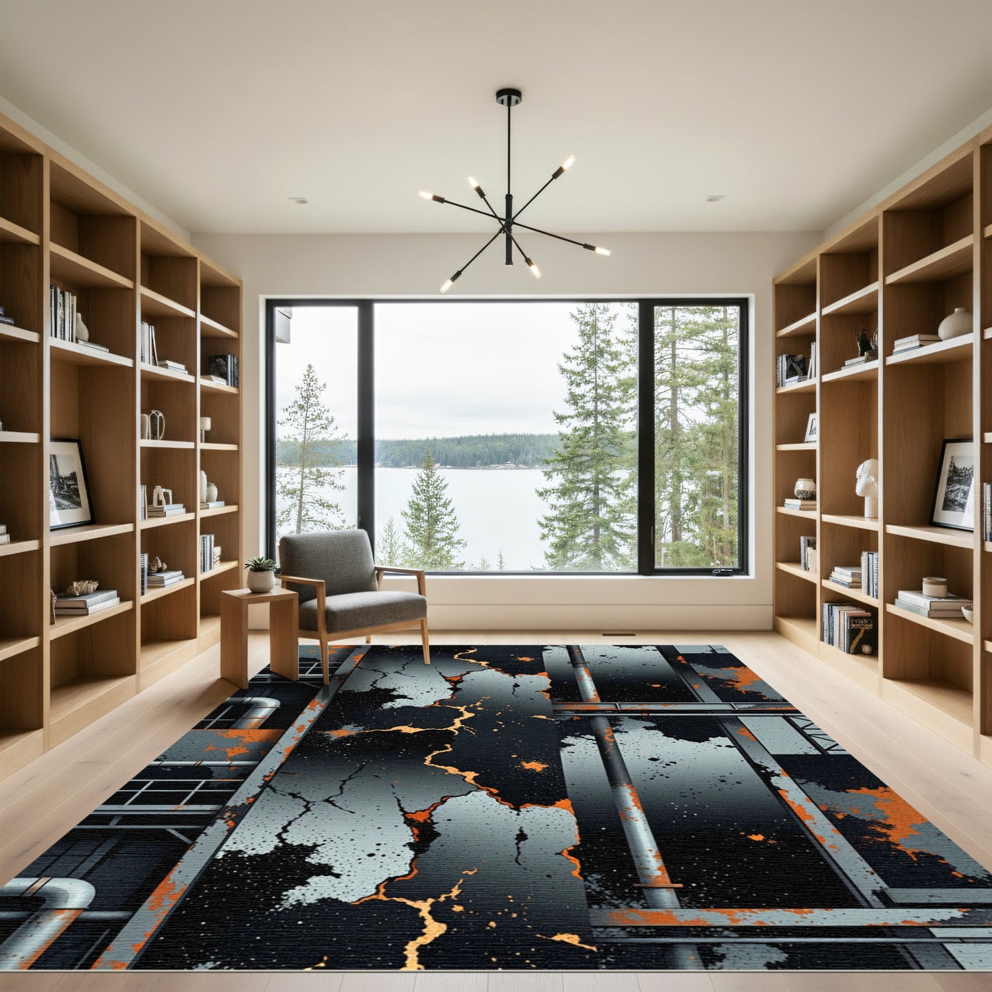 Industrial Gray and Burnt Orange Grunge Rug
