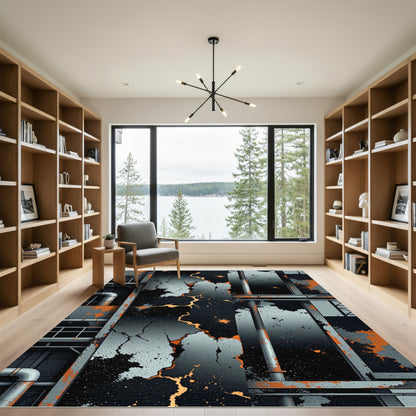 Industrial Gray and Burnt Orange Grunge Rug