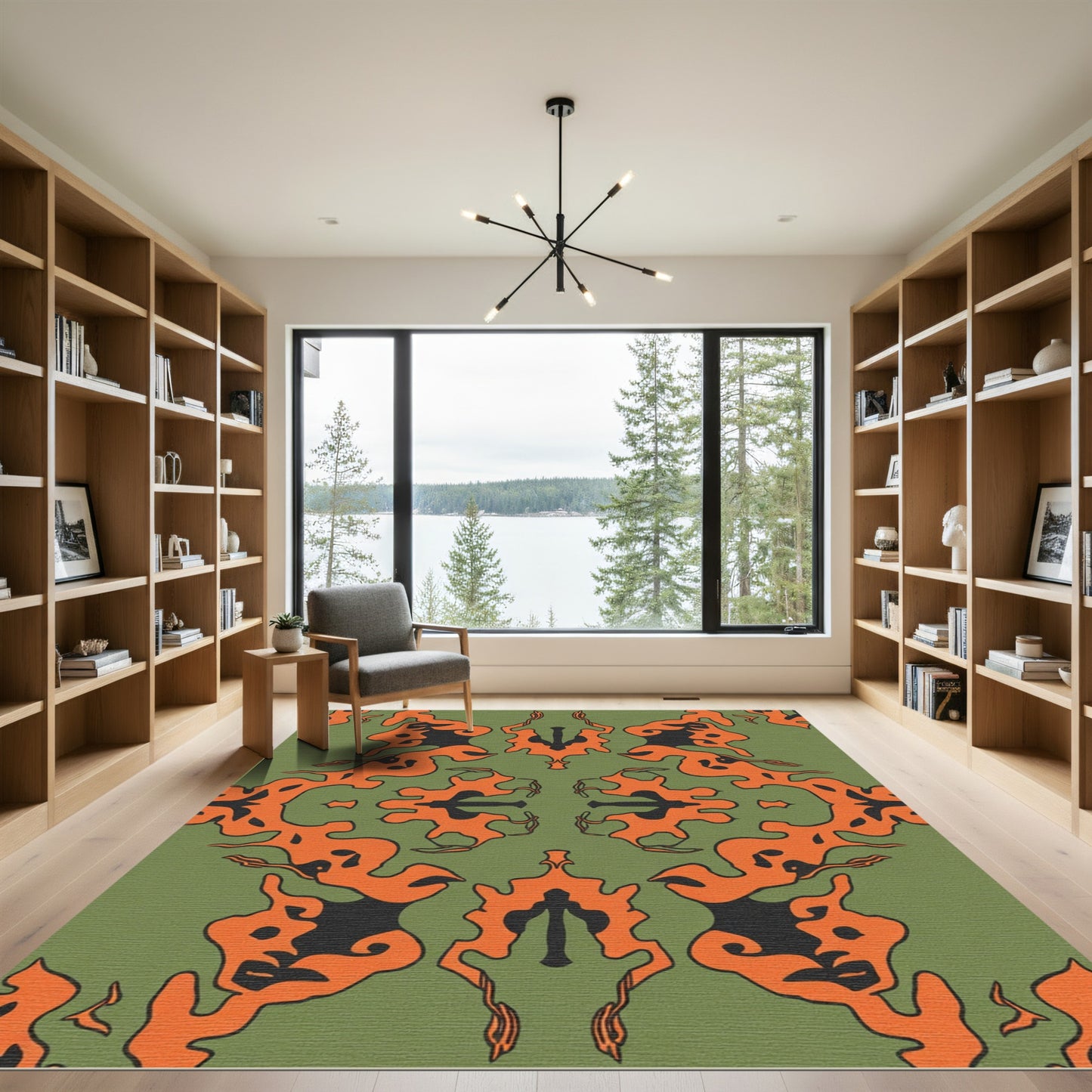 Orange Black Abstract Organic Symmetry Rug
