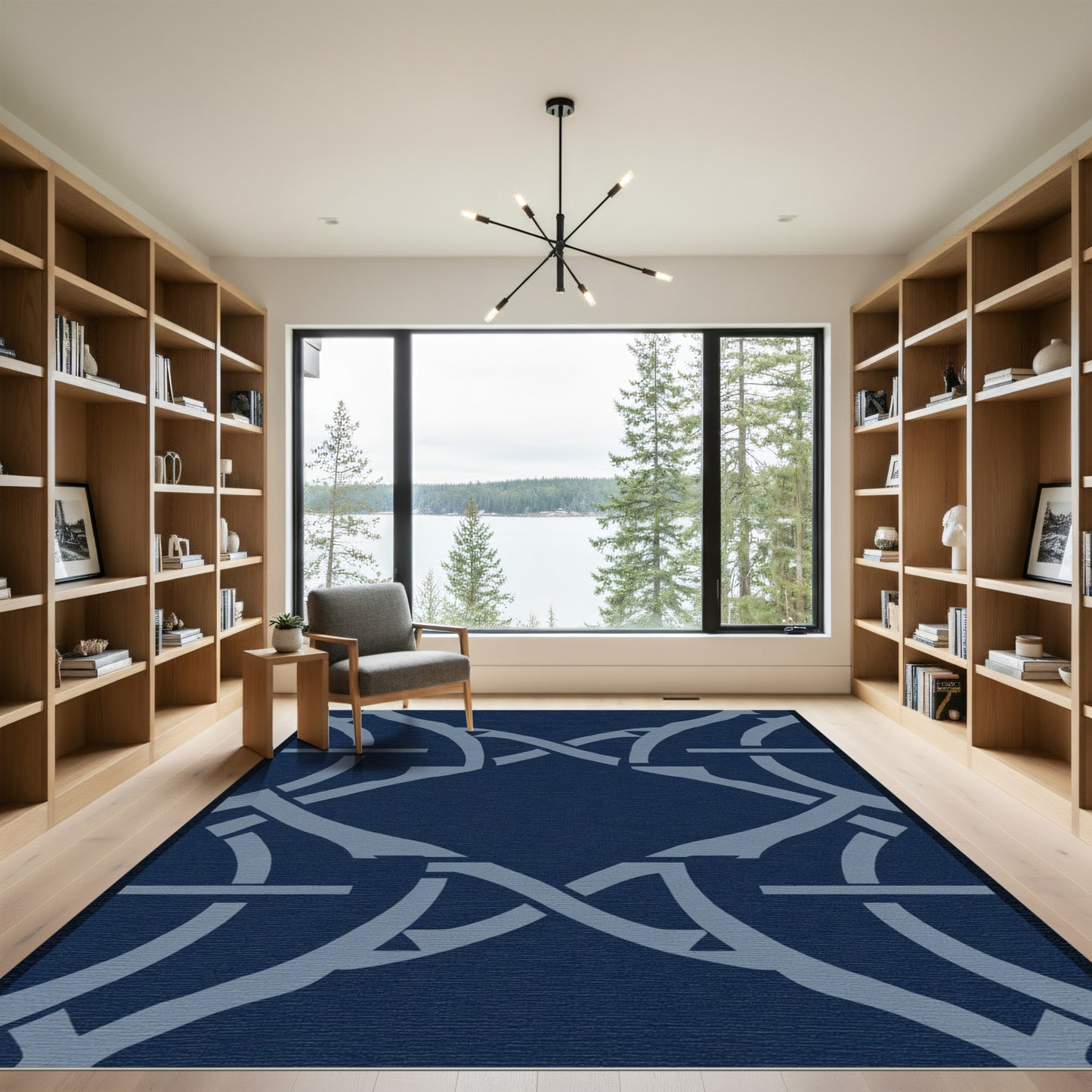 Deep Navy Interlocking Geometric Weave Rug