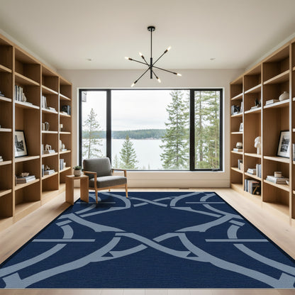 Deep Navy Interlocking Geometric Weave Rug