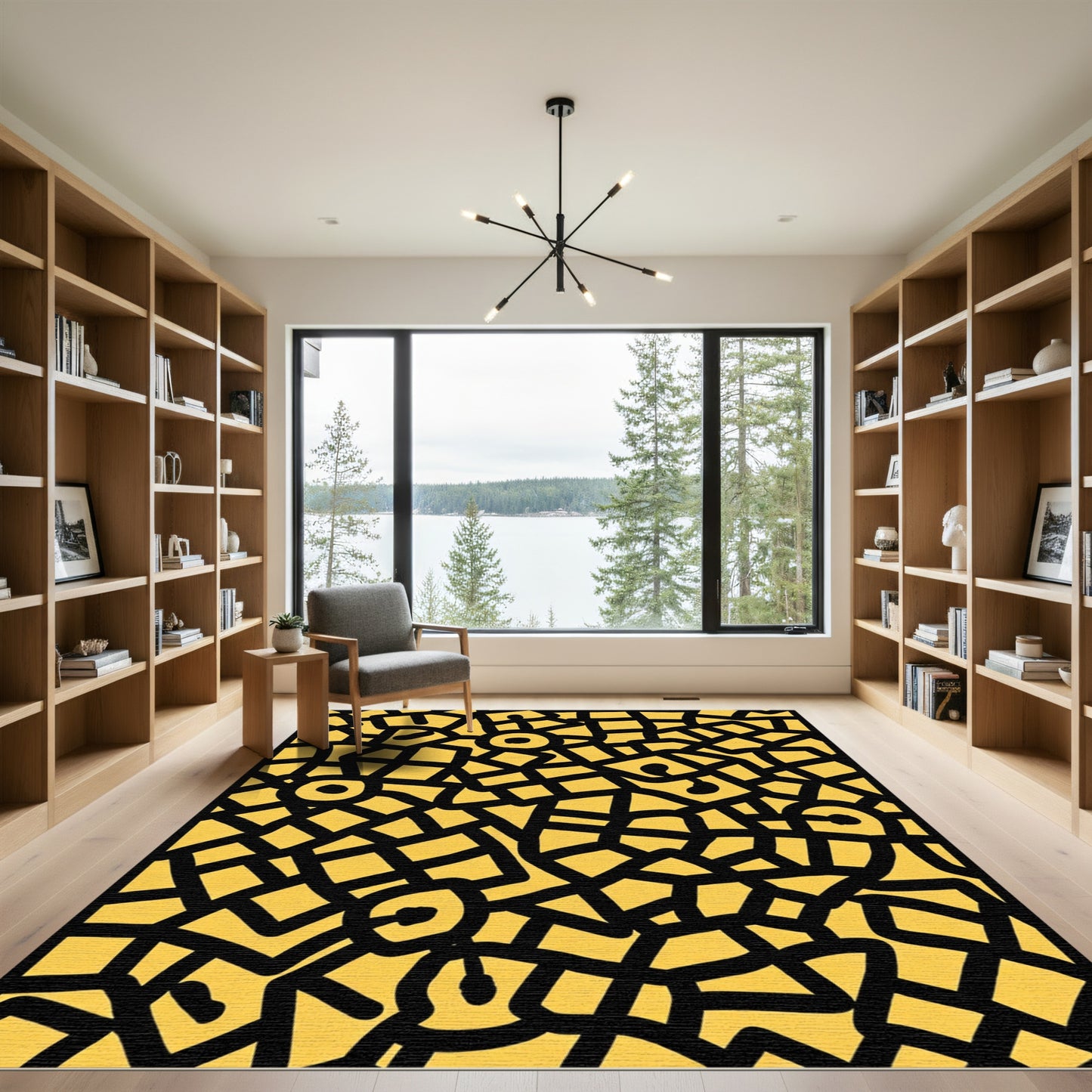 Bold Yellow Organic Grid Medallion Rug