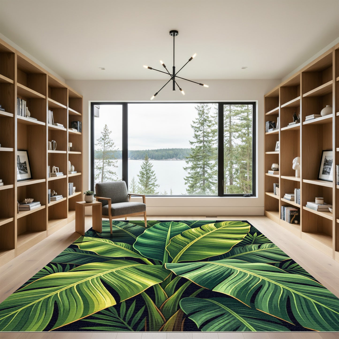 Lush Emerald Tropical Palm Foliage Rug
