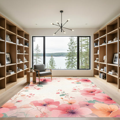 Delicate Pink Blossom Floral Arrangement Rug