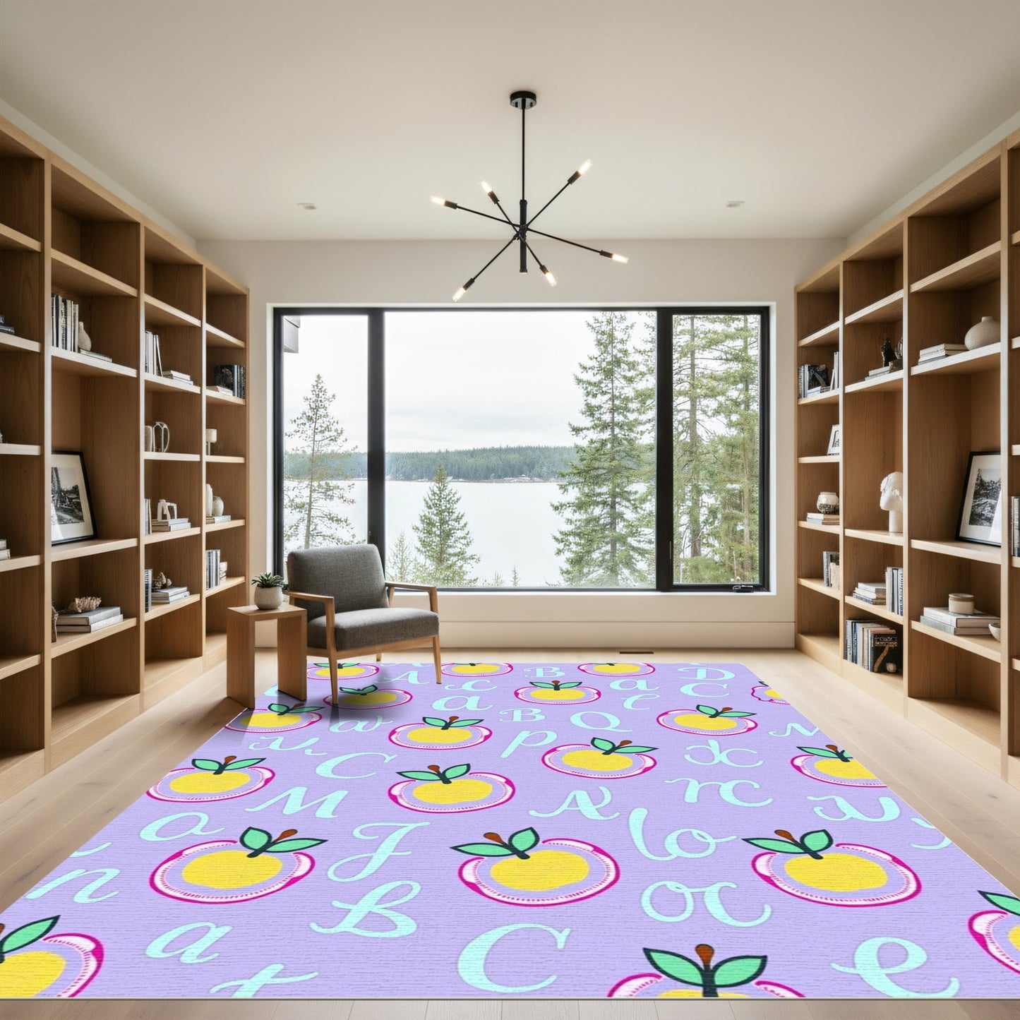 Lavender Yellow Apple Alphabet Collage Rug