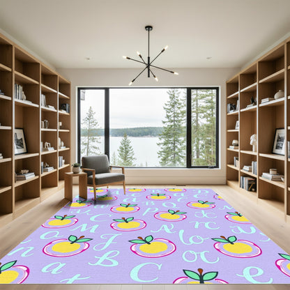 Lavender Yellow Apple Alphabet Collage Rug