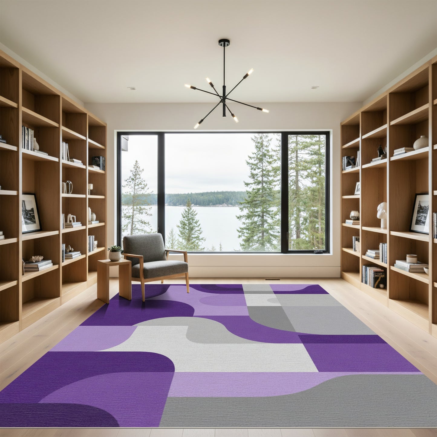 Purple and Gray Abstract Curve Rug