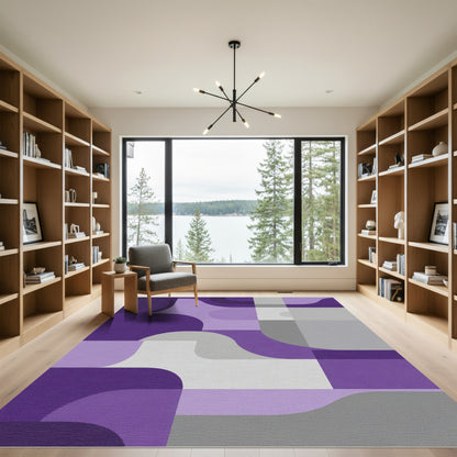 Purple and Gray Abstract Curve Rug
