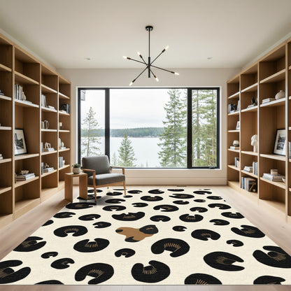 Bold Black Tan Leopard Spots Rug