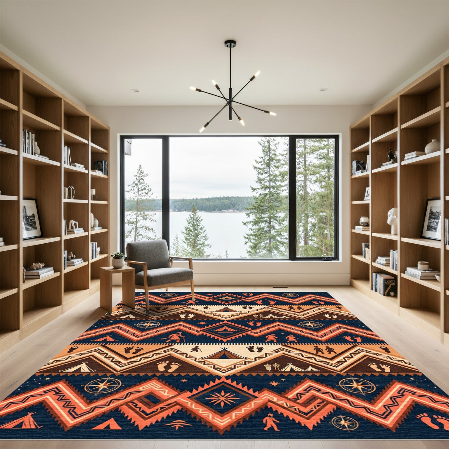 Navajo Inspired Orange Tribal Footprints Rug