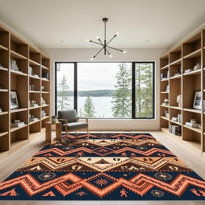 Navajo Inspired Orange Tribal Footprints Rug