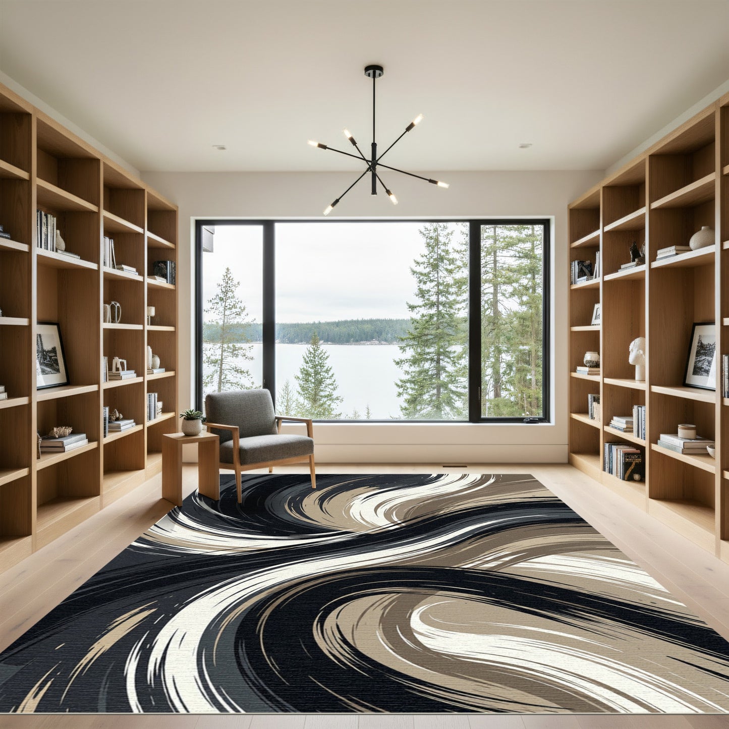 Abstract Monochrome Swirls Earthy Tone Rug