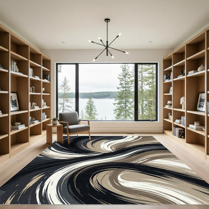 Abstract Monochrome Swirls Earthy Tone Rug