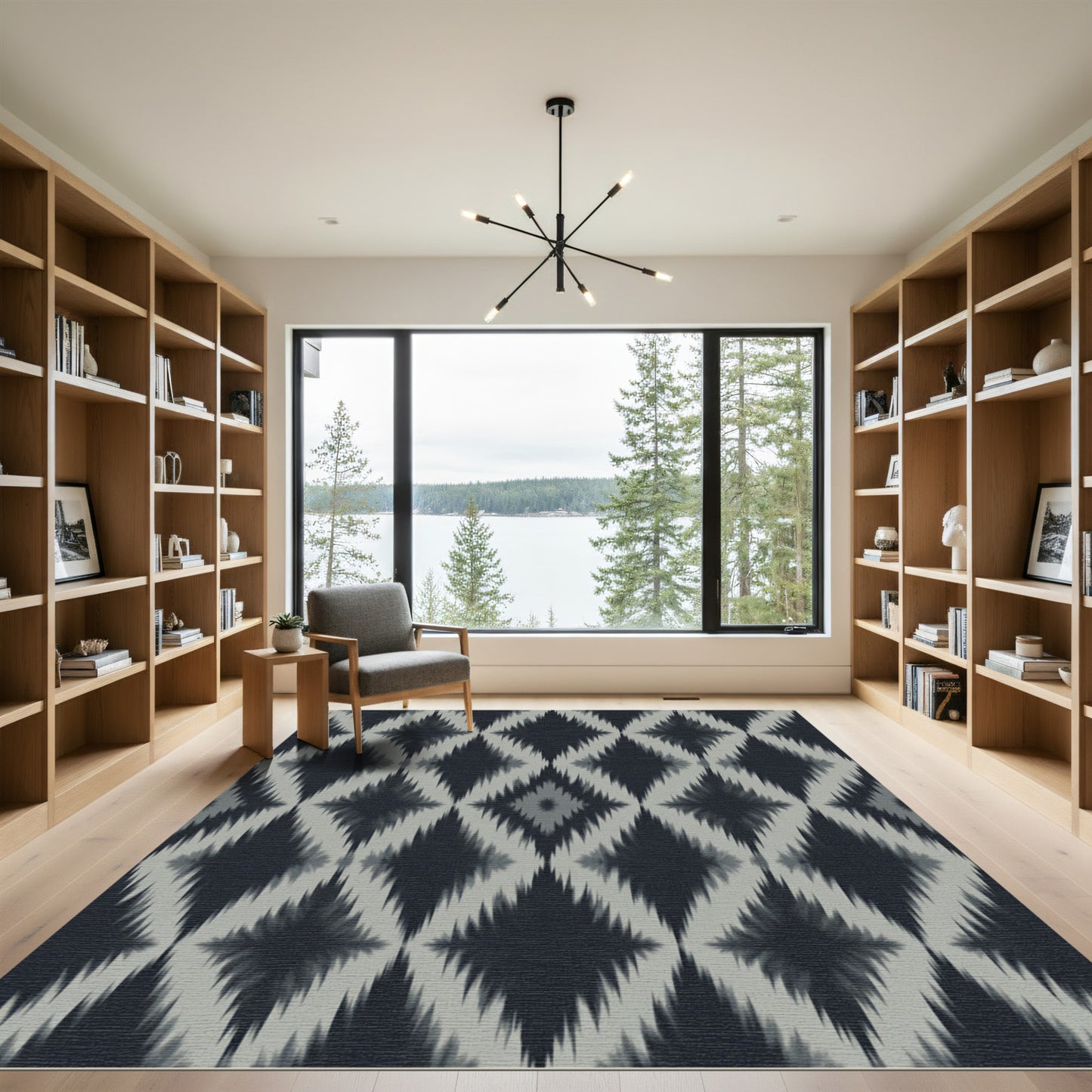 Charcoal and Silver Ikat Diamond Rug