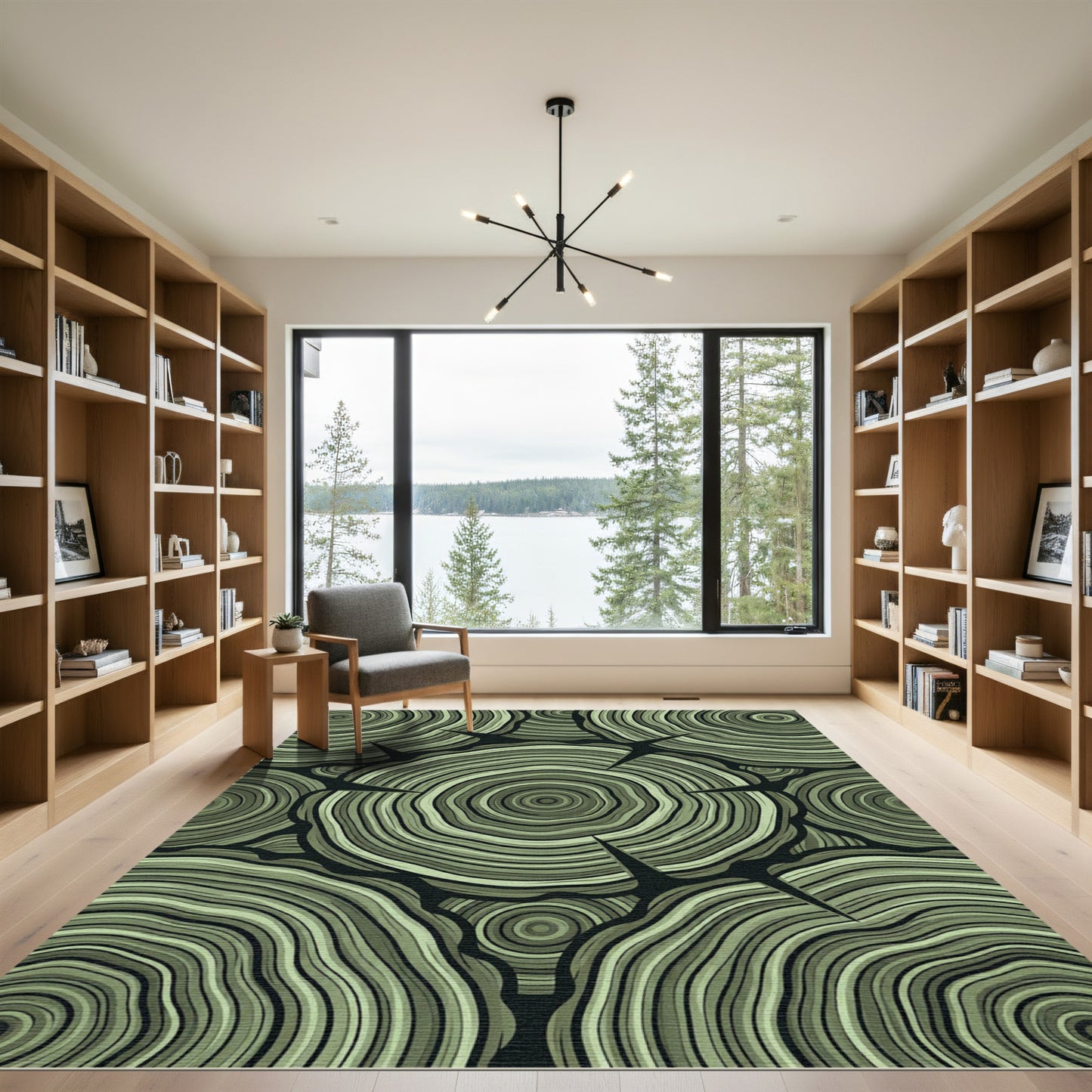 Olive Green Wood Grain Rings Rug