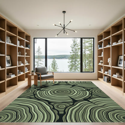 Olive Green Wood Grain Rings Rug