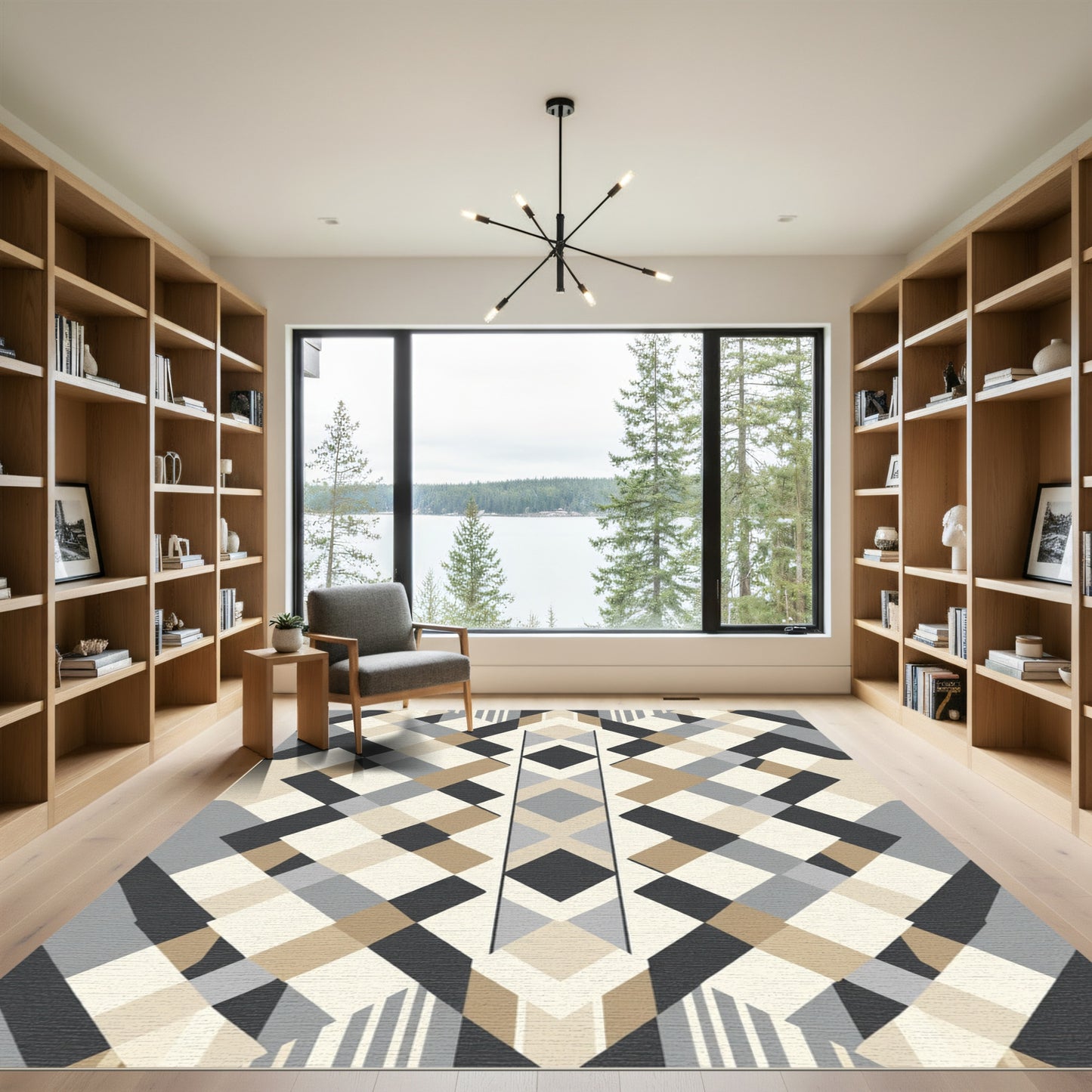 Geometric Tan Diamond Stripes Rug