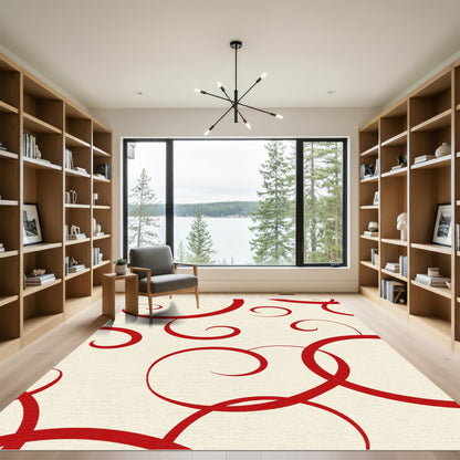 Crimson Swirls Cream Background Rug