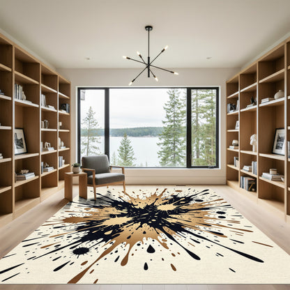 Bold Dark Gold Splatter Effect Rug
