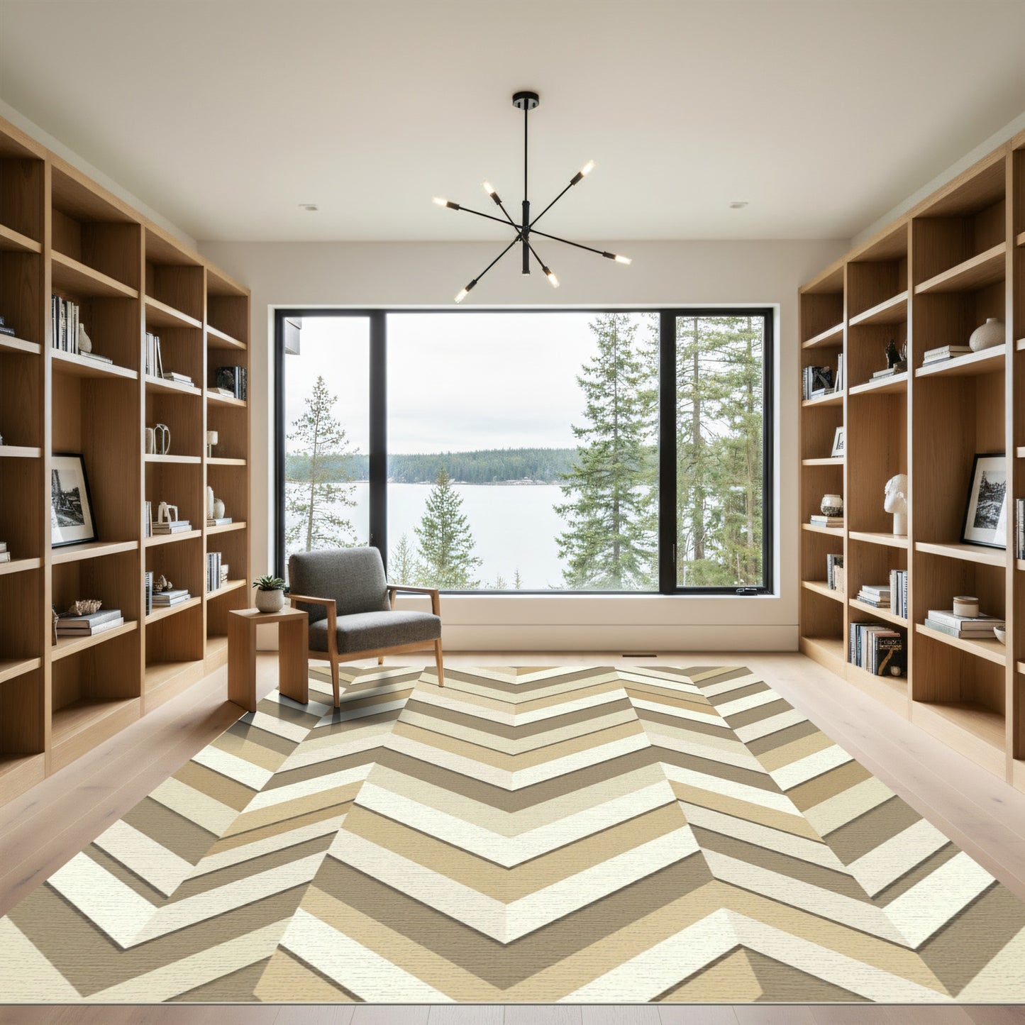 Neutral Chevron Herringbone Geometric Rug