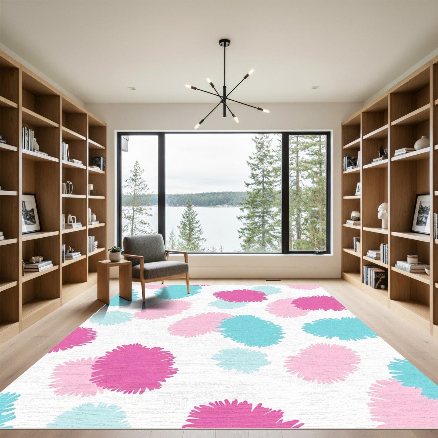 Pink Teal Fluffy Splatter Medley Rug