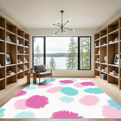 Pink Teal Fluffy Splatter Medley Rug