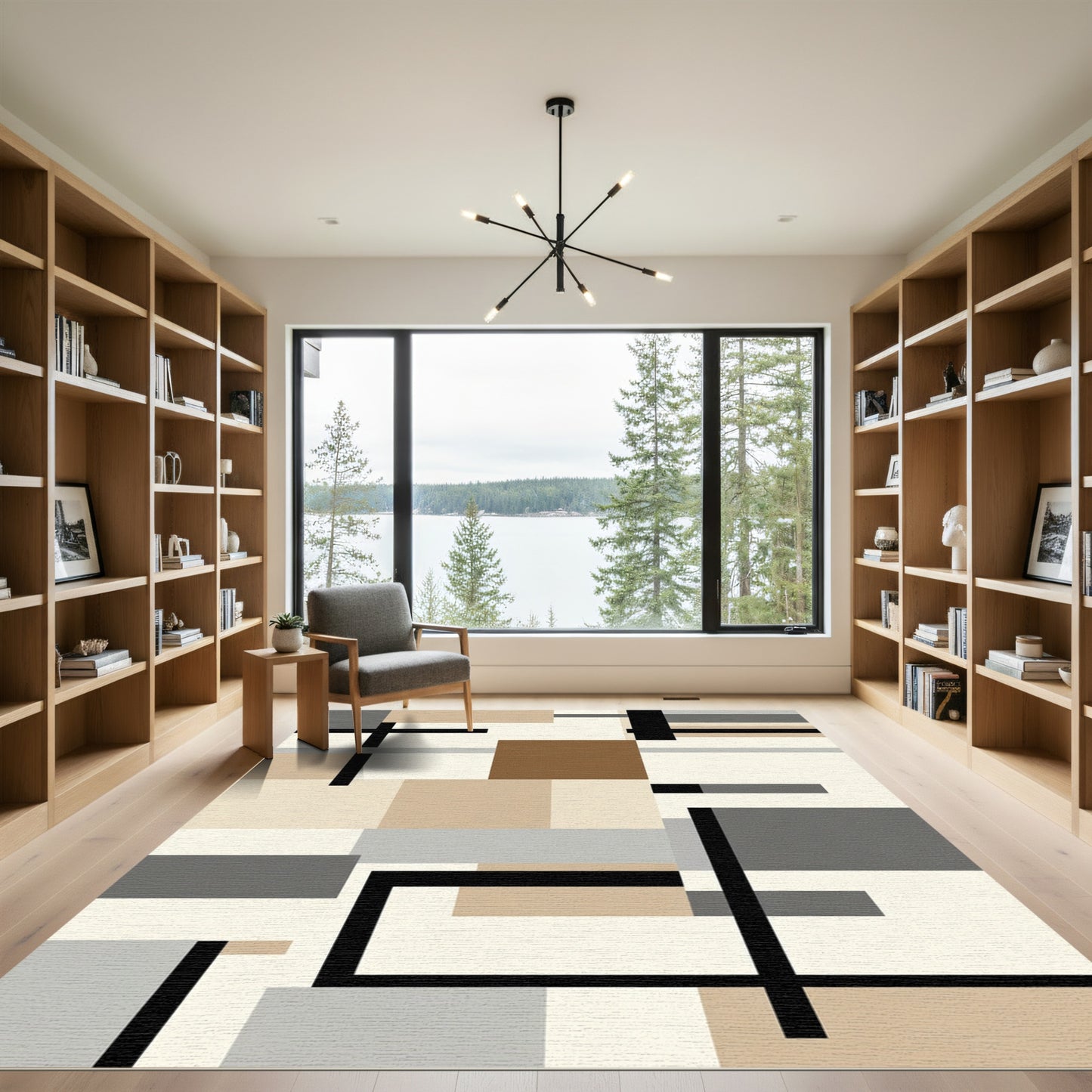 Modern Geometric Blocks Cream Earth Tones Rug