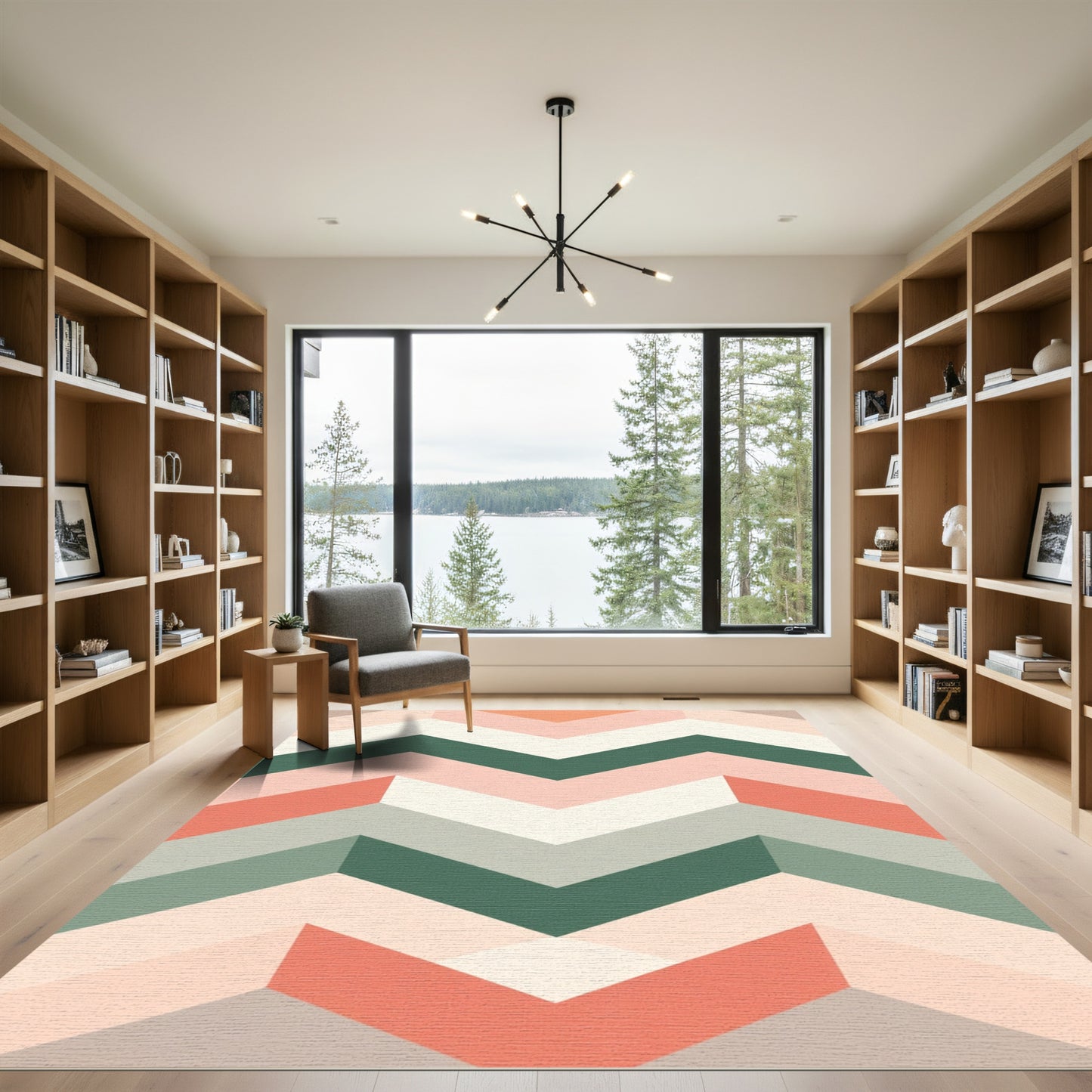 Coral Peach Green Zigzag Stripe Rug