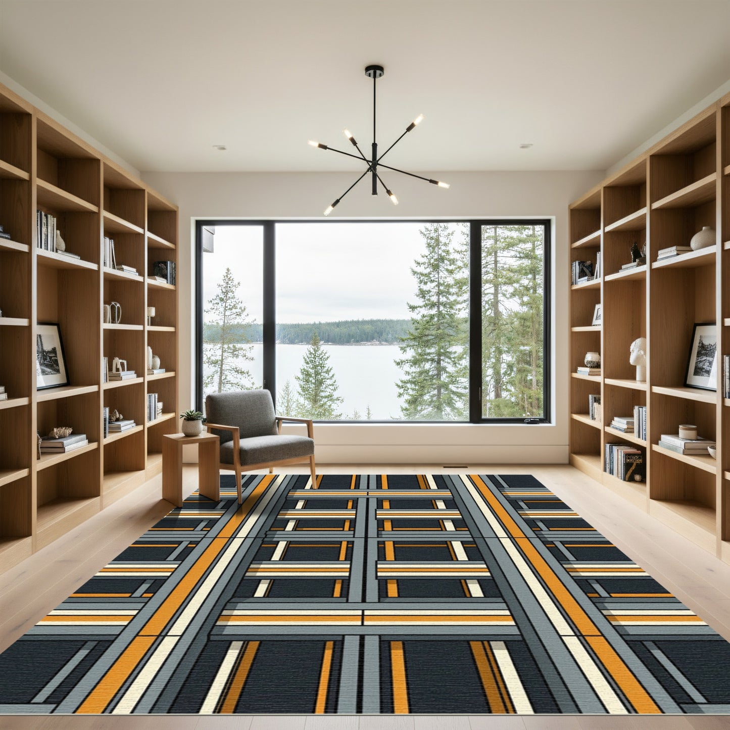 Modern Amber Gray Grid Structure Rug