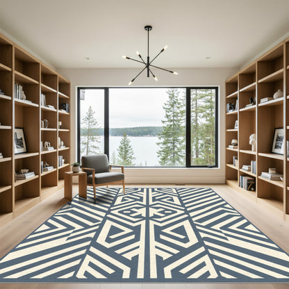 Navy Cream Geometric Deconstructed Accordion Rug
