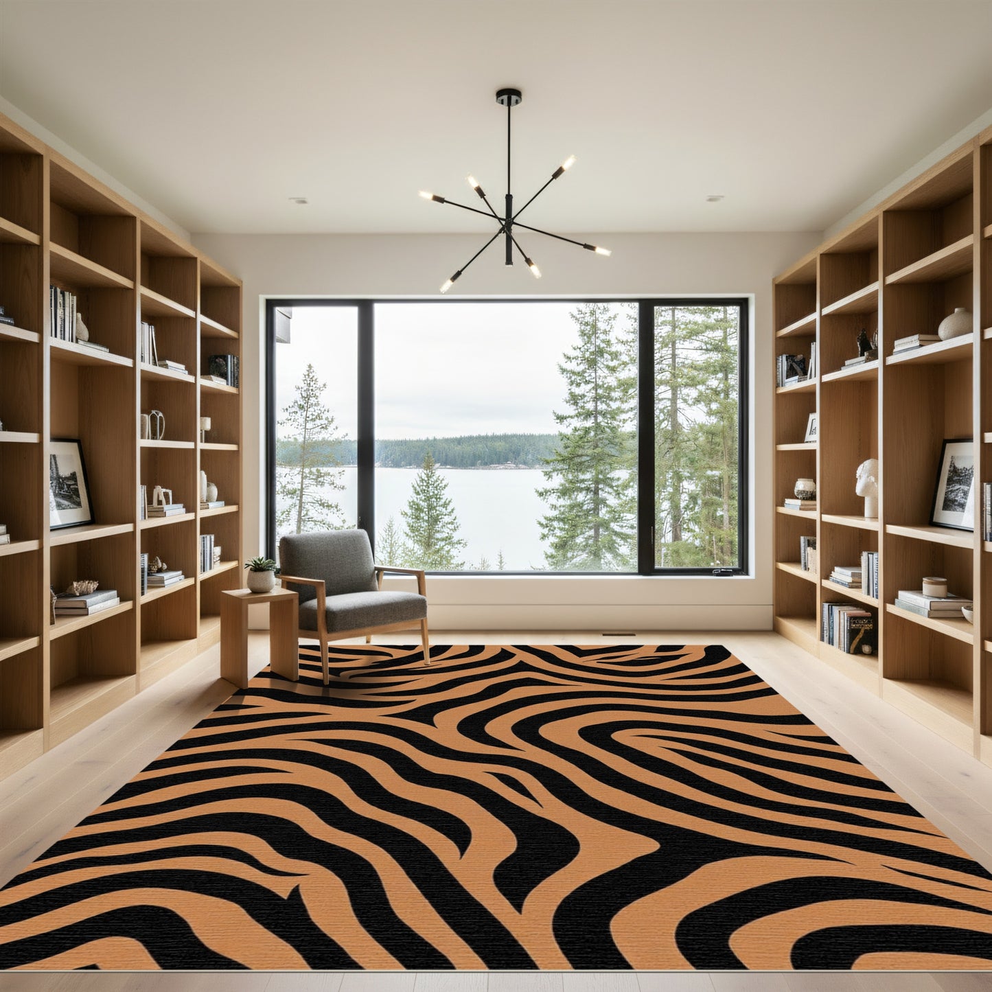Caramel Black Abstract Zebra Stripe Rug