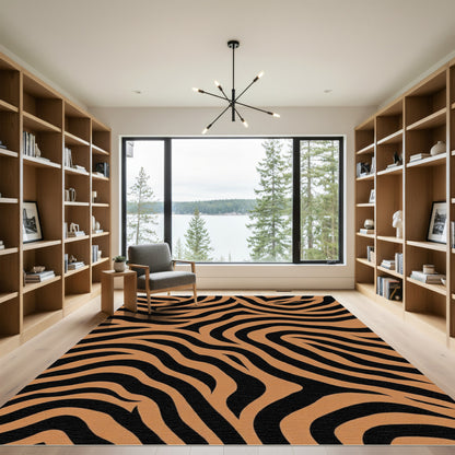 Caramel Black Abstract Zebra Stripe Rug