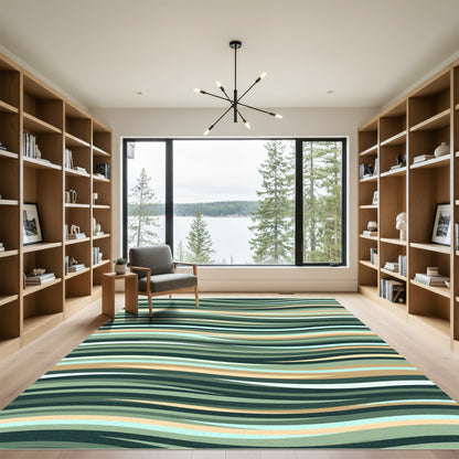 Sage and Sand Wavy Linear Ripple Rug