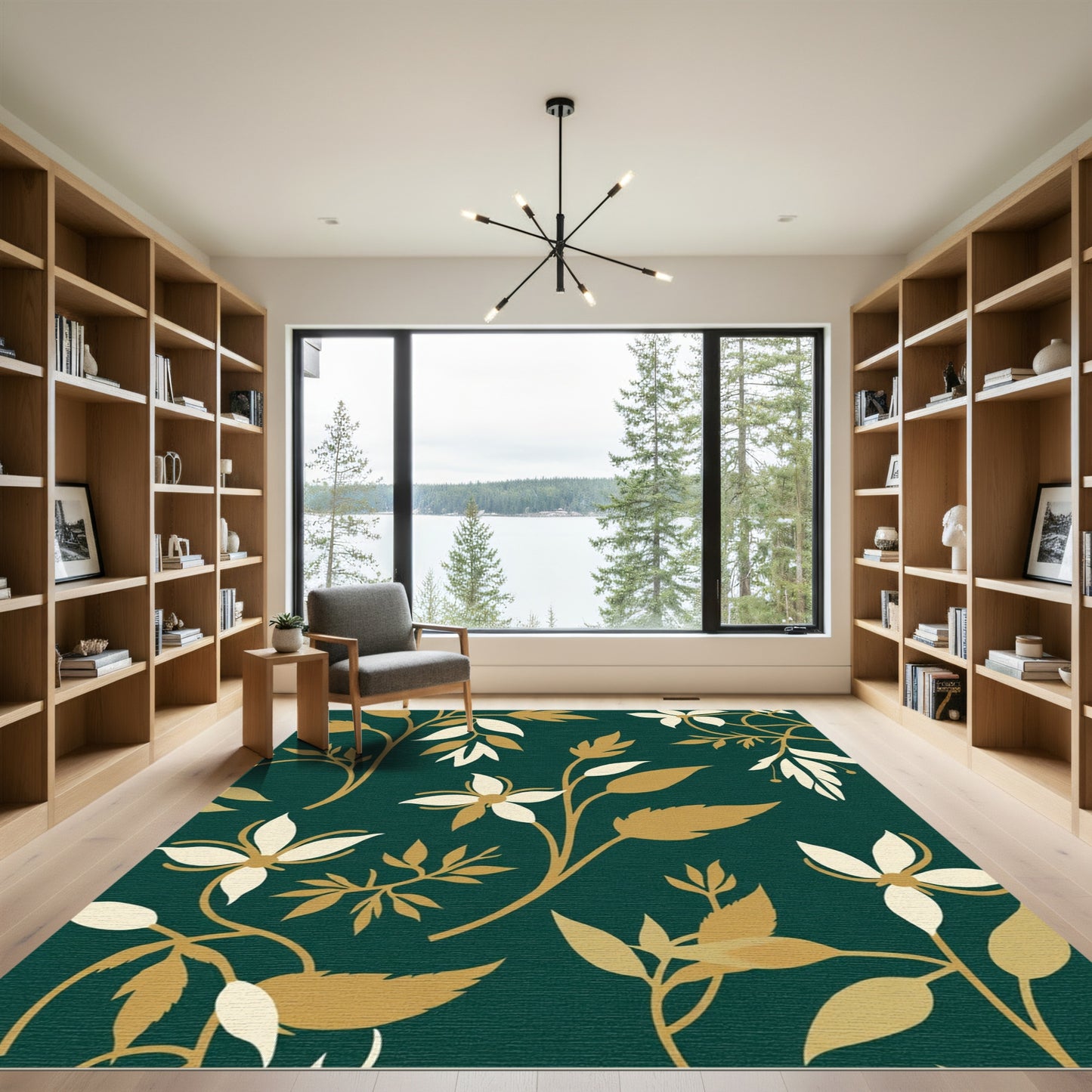 Emerald Green Botanical Silhouette Floral Rug