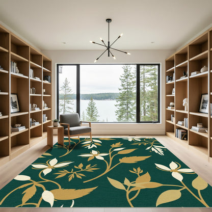 Emerald Green Botanical Silhouette Floral Rug