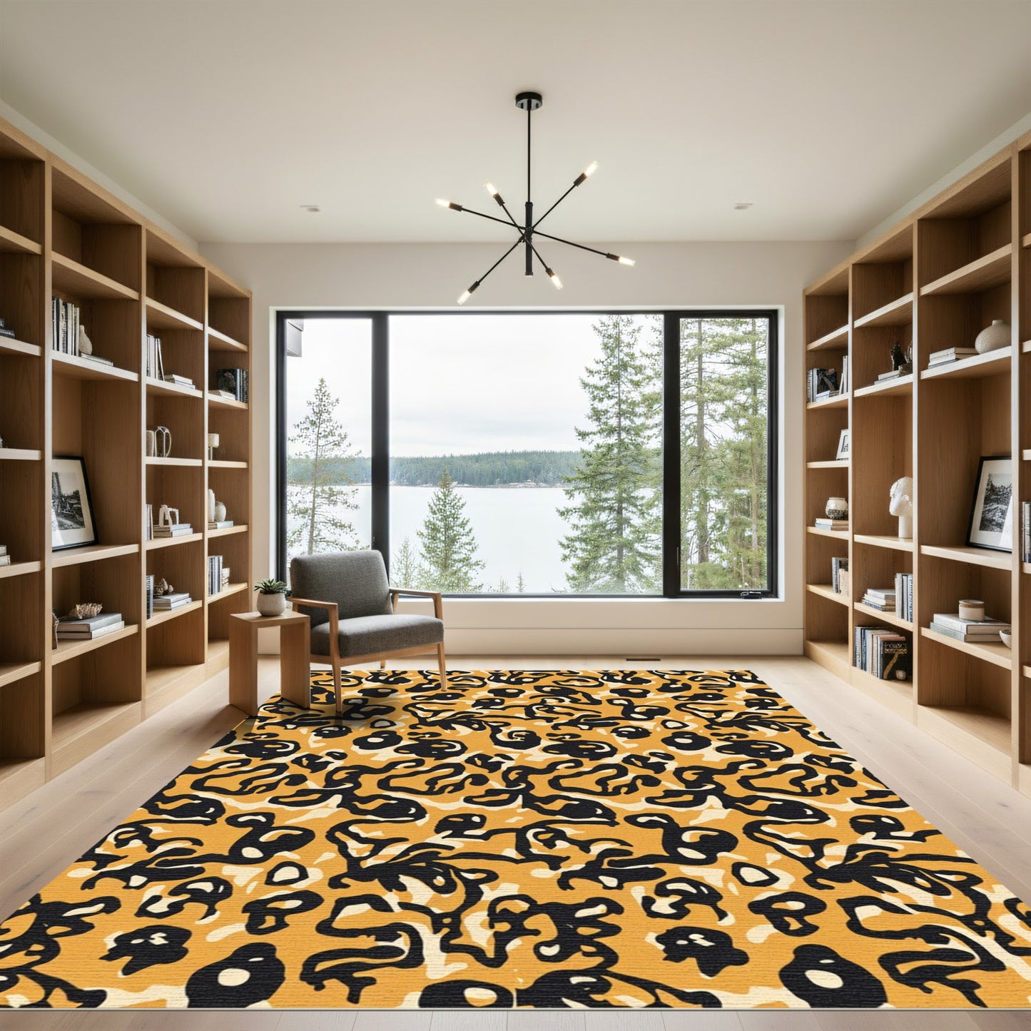 Bold Black Leo Spots Orange Rug