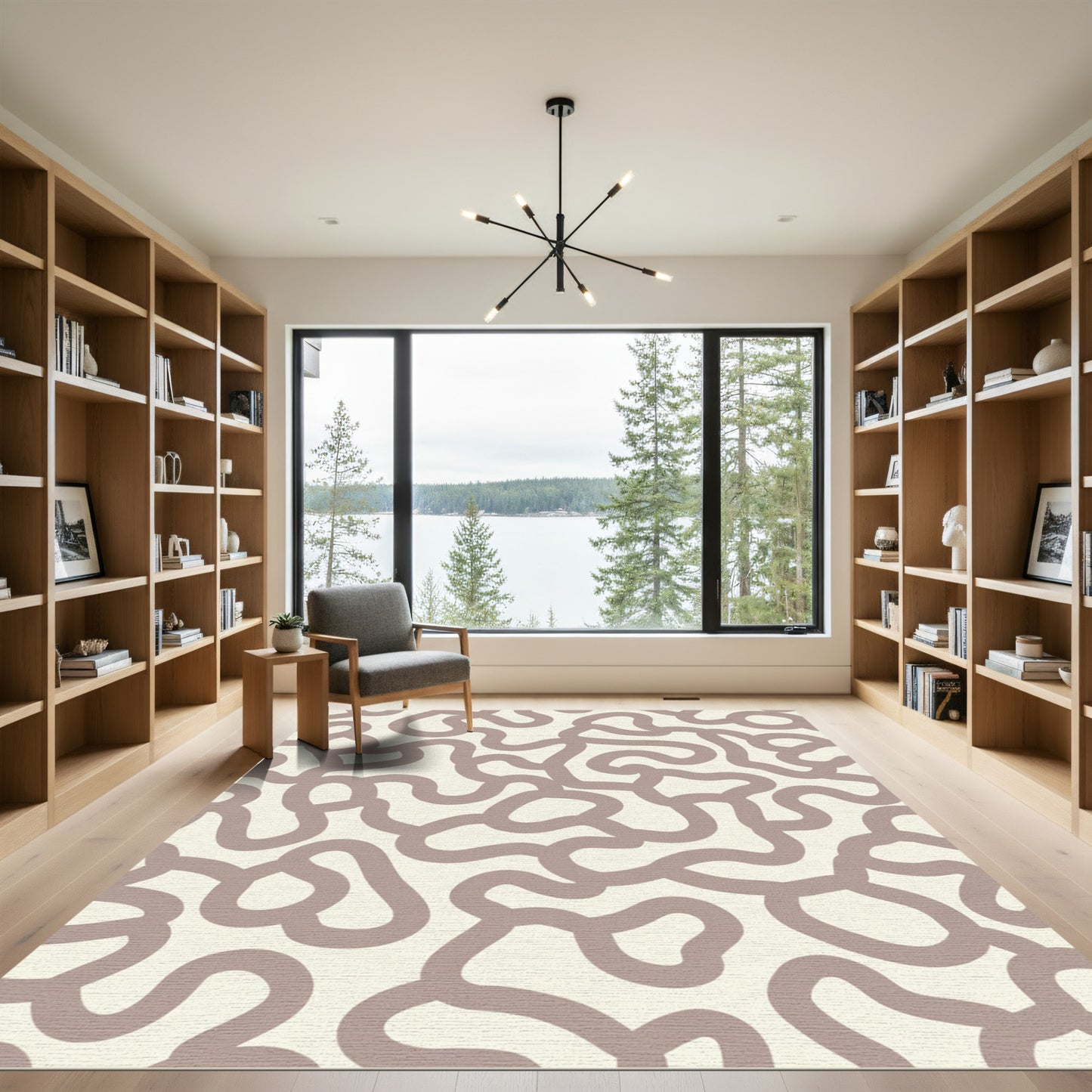 Cream Taupe Abstract Labyrinth Rug
