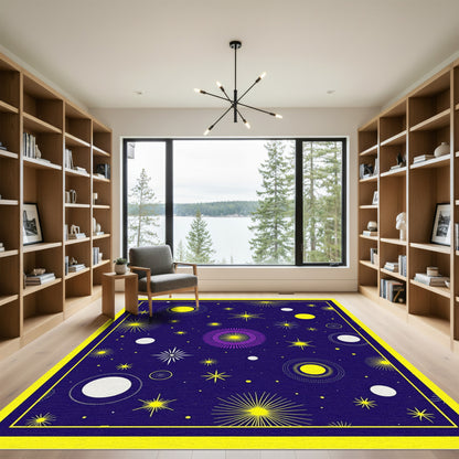 Cosmic Yellow Purple Starburst Circles Rug