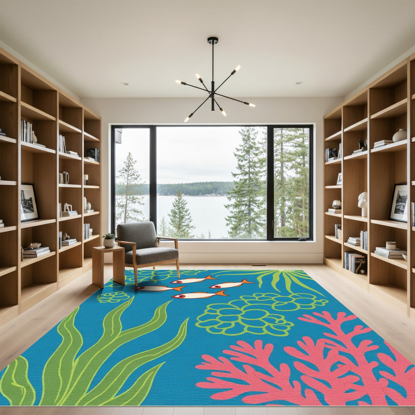 Aqua Coral School Fish Garden Rug