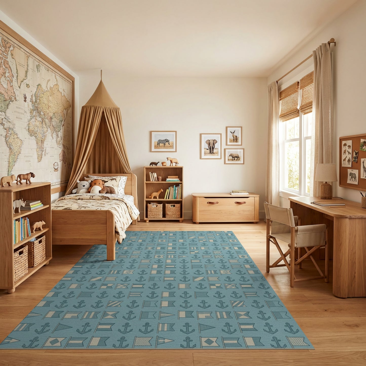 Teal Nautical Flags Anchors Rug