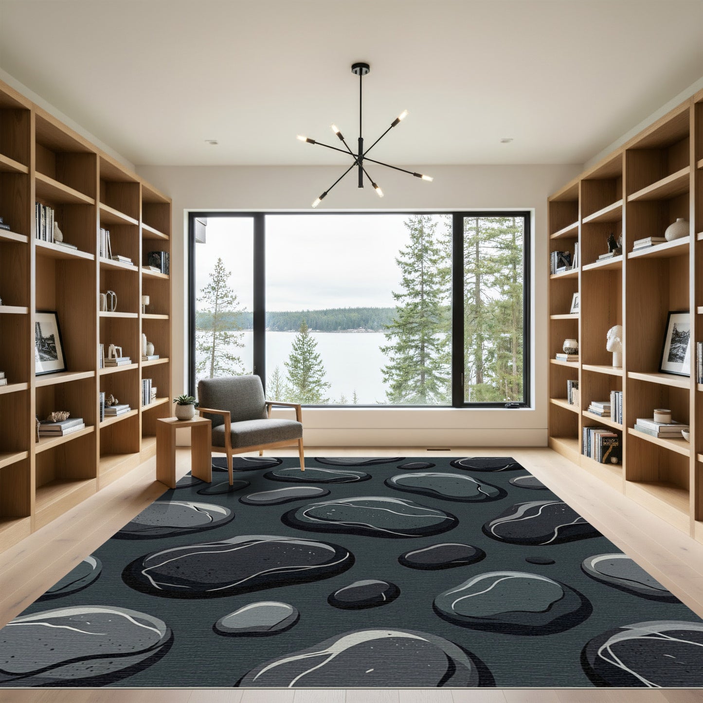 Dark Gray Smooth Pebble Arrangement Rug