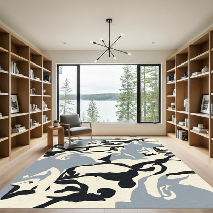 Abstract Cream Black Gray Flow Rug
