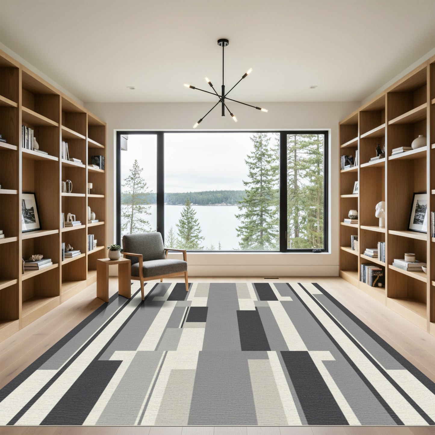 Monochromatic Abstract Geometric Stripes Rug