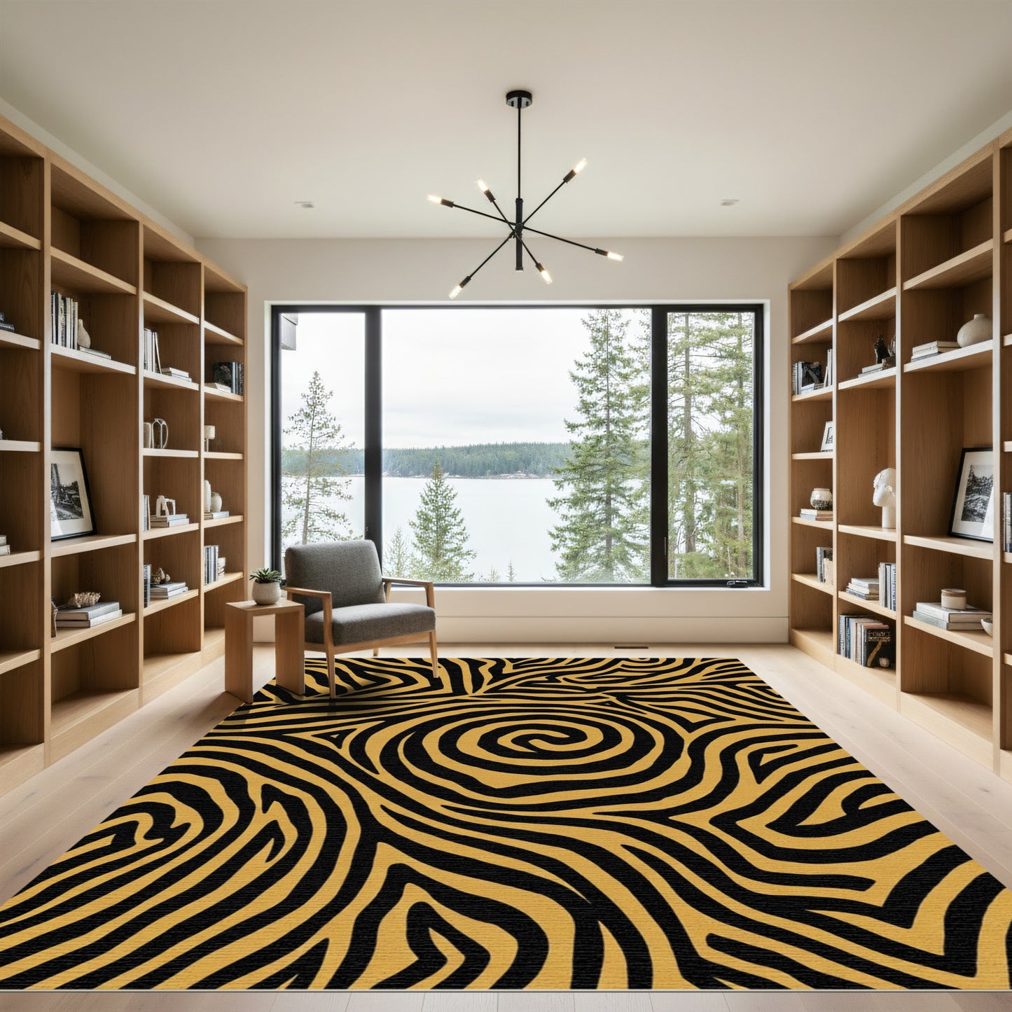 Black and Gold Swirl Zebra Print Rug