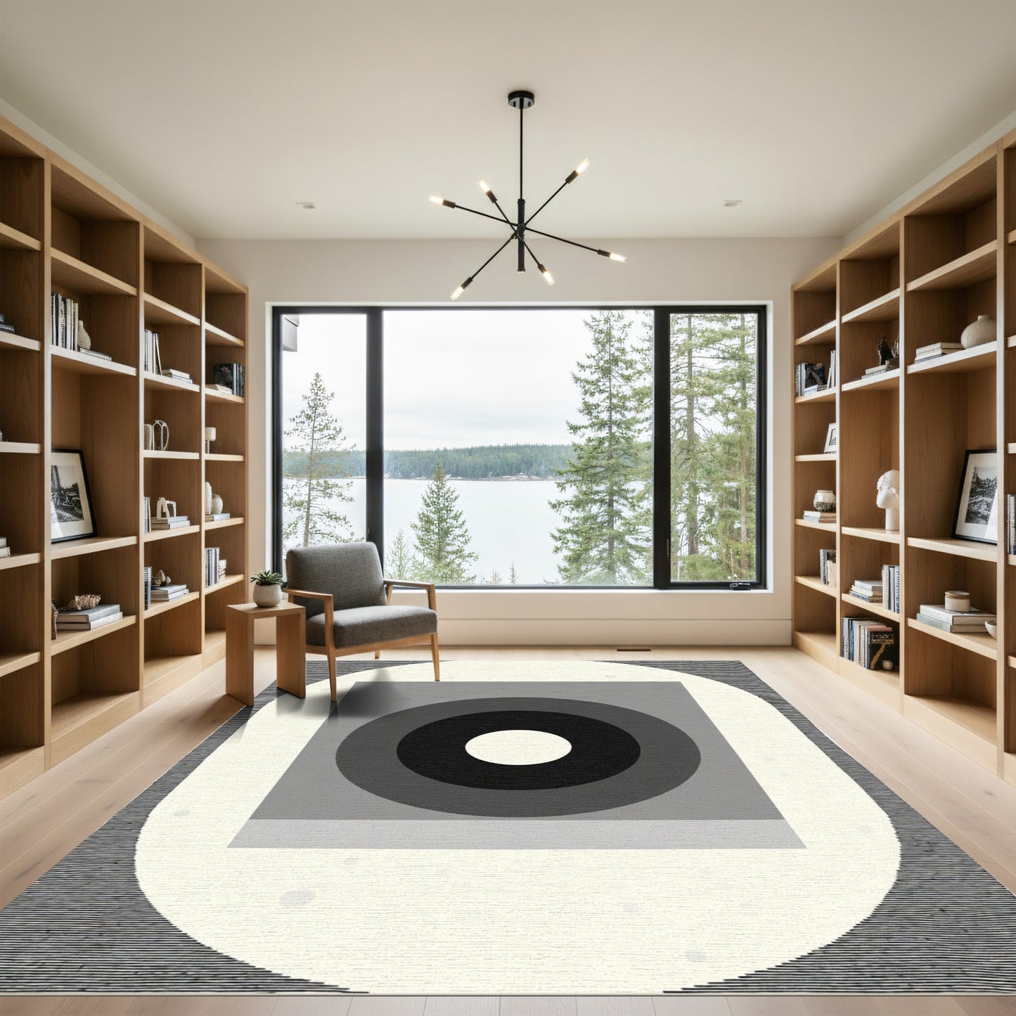 Monochrome Concentric Square Orb Rug